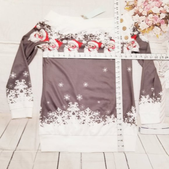 Christmas Women Jumper Sweater Off Shoulder Long Sleeve Pullover Top Sweatshirt - Picture 5 of 10